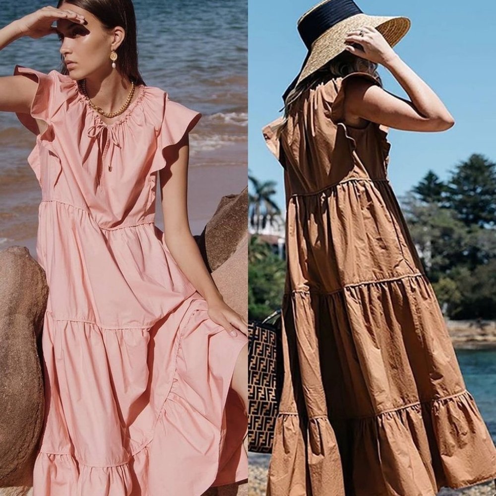 Ephemera Pink Trapeze Raw Poplin Maxi Dress S